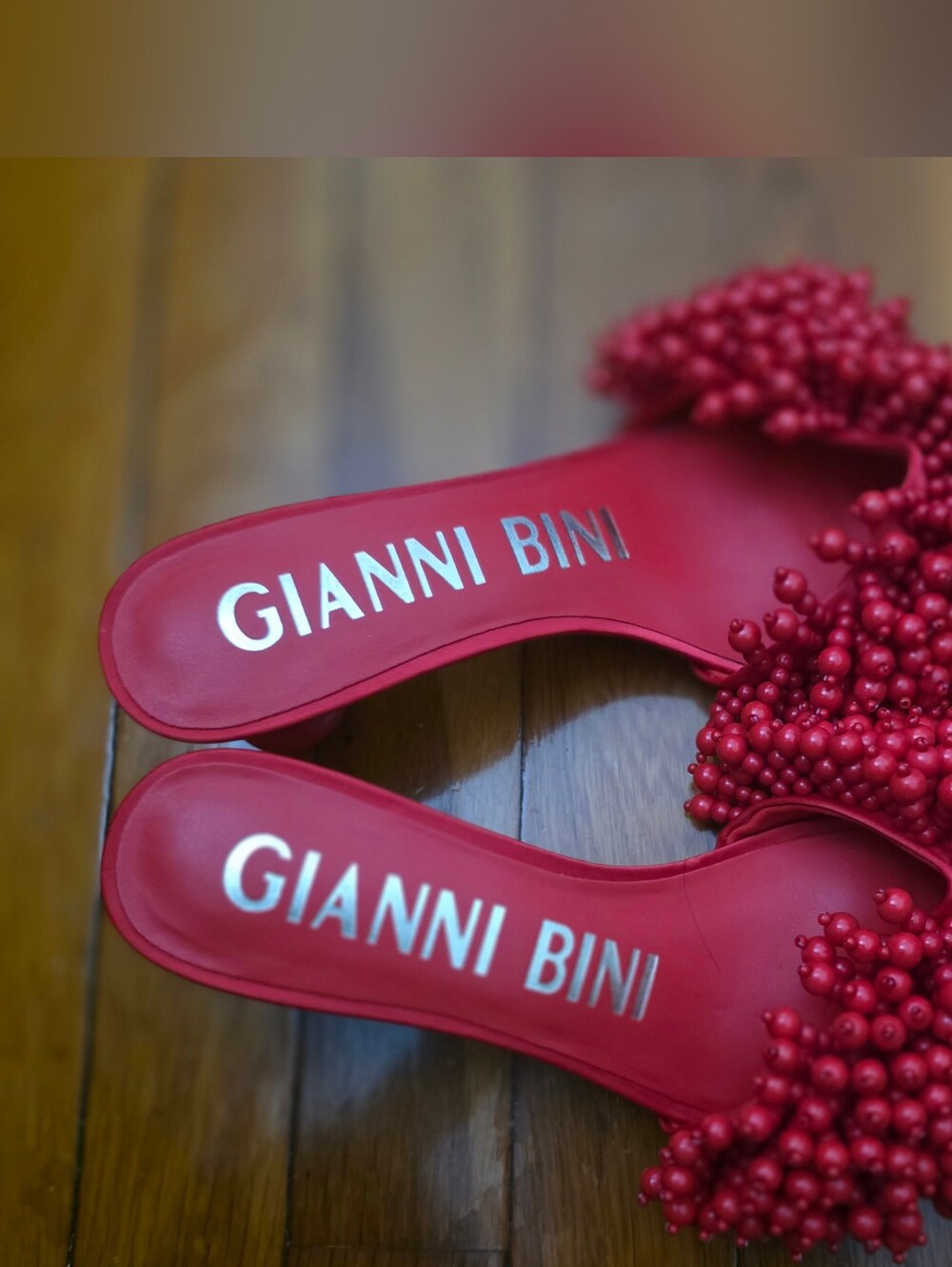 Gianni Bini Red Beaded Slide Mules - Picture 2 of 3